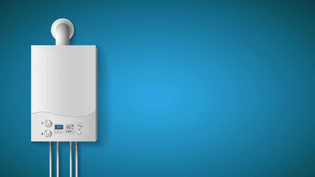 combi boiler example on a blue background