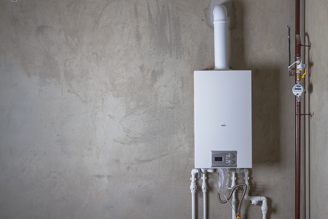 Double-circuit gas boiler in a new house for winter heating and water heating.