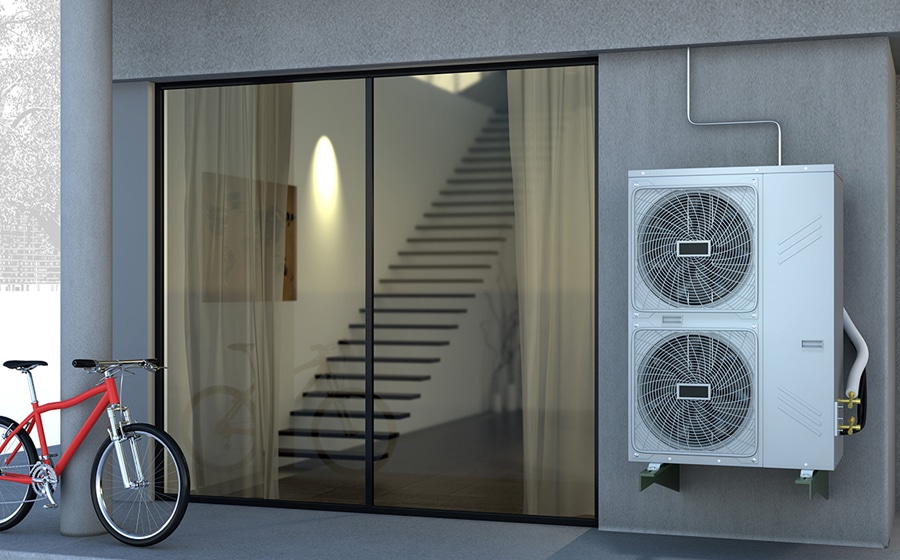 danfoss air heat pump installed outside a house
