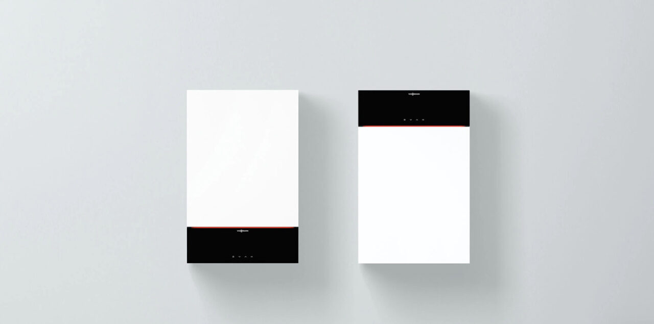 Image shows two Viessmann Vitodens 200-W B2KE 35kW Combi Gas Boilers.