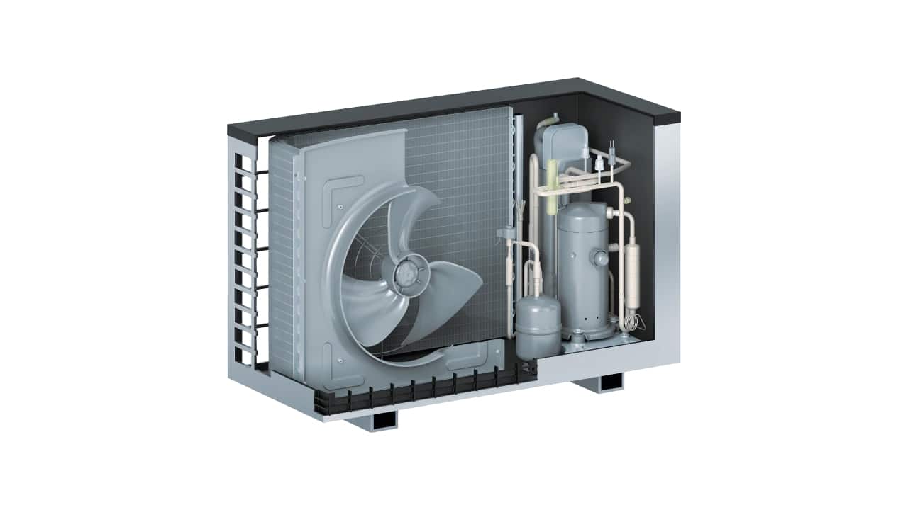 A diagram of the internal mechanisms of a Viessmann Vitocal 200-A air source heat pump.